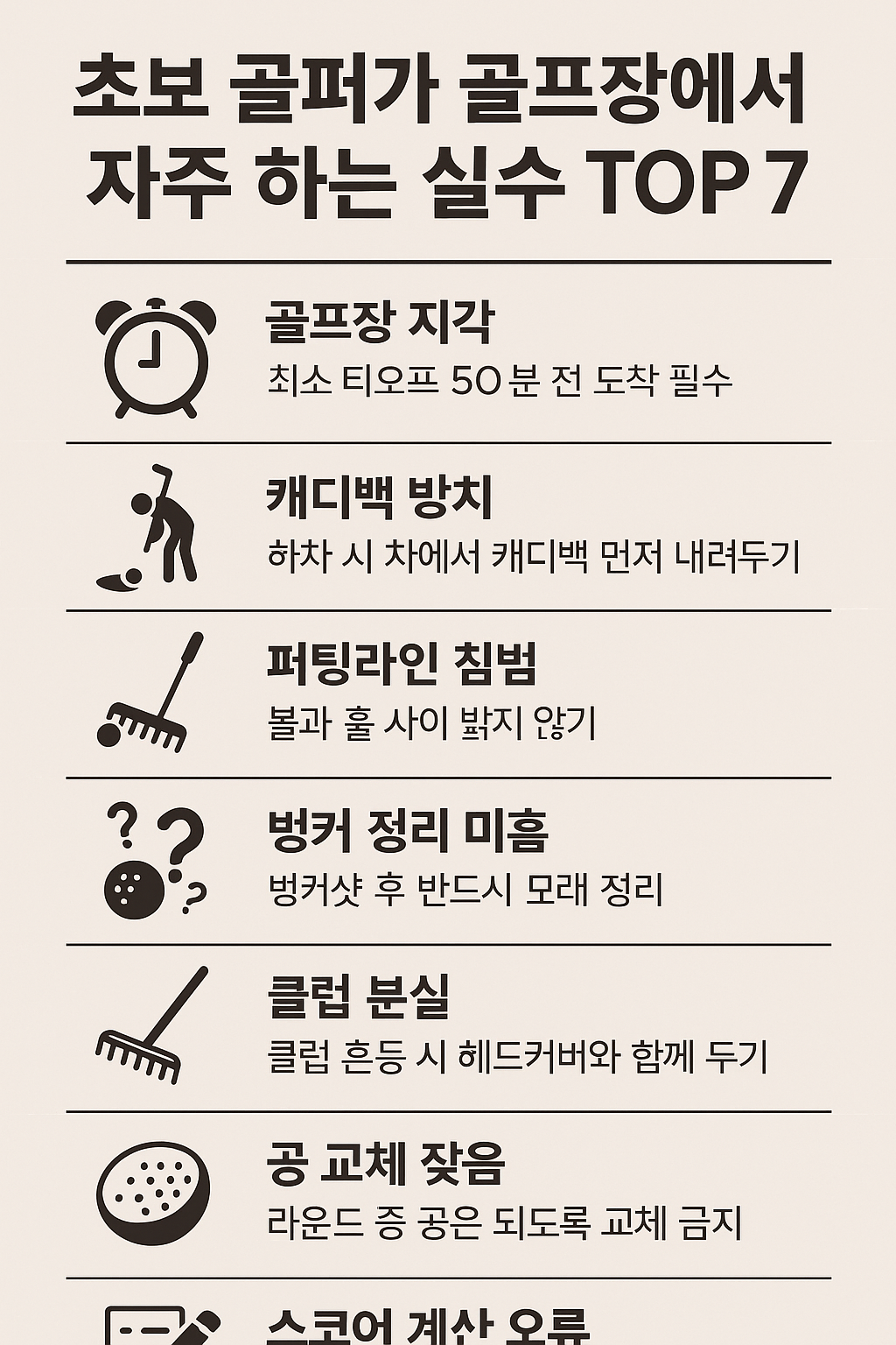초보 골퍼들이 실제로 자주 저지르는 실수 7가지