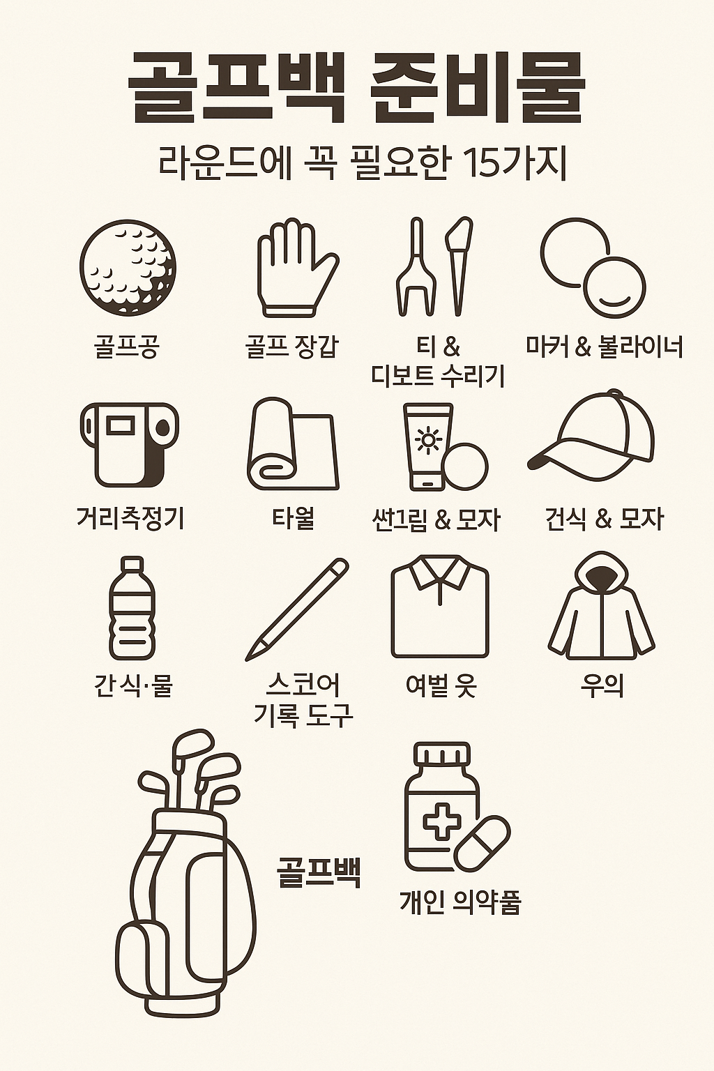 골프장 라운드 전 준비물 체크리스트 – 골프백 안에 꼭 있어야 할 15가지